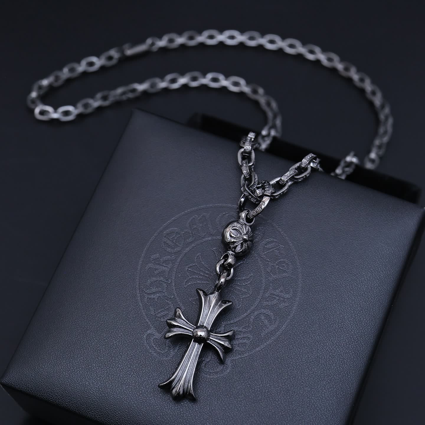 Chrome Hearts The Black Heart Co Silver Key and Cross Necklace Set